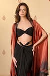 S&N By Shantnu Nikhil_Rust Shawl Neck Adamas Printed Cape _Online_at_Aza_Fashions