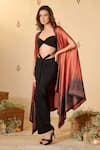 S&N By Shantnu Nikhil_Rust Shawl Neck Adamas Printed Cape _at_Aza_Fashions