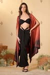 Buy_S&N By Shantnu Nikhil_Rust Shawl Neck Adamas Printed Cape _at_Aza_Fashions