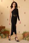 Shop_S&N By Shantnu Nikhil_Black Polyester, Jersey, Spandex Asymmetric One-shoulder Corset Dress _Online_at_Aza_Fashions