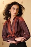 S&N By Shantnu Nikhil_Rust Silk, Twill Embroidery Collared Sartorial Shirt _Online_at_Aza_Fashions