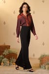 Buy_S&N By Shantnu Nikhil_Rust Silk, Twill Embroidery Collared Sartorial Shirt _Online_at_Aza_Fashions