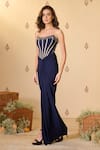 S&N By Shantnu Nikhil_Navy Polyester, Jersey, Spandex Open Neck Corset Gown _at_Aza_Fashions
