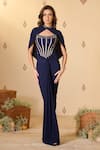 Buy_S&N By Shantnu Nikhil_Navy Polyester, Jersey, Spandex Open Neck Corset Gown _at_Aza_Fashions