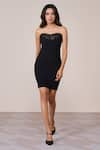 Buy_S&N By Shantnu Nikhil_Black Jersey, Spandex, , Mesh Sweetheart Neck Corset Mini Draped Dress _at_Aza_Fashions