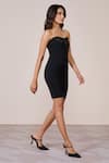 S&N By Shantnu Nikhil_Black Jersey, Spandex, , Mesh Sweetheart Neck Corset Mini Draped Dress _Online_at_Aza_Fashions