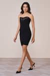 Buy_S&N By Shantnu Nikhil_Black Jersey, Spandex, , Mesh Sweetheart Neck Corset Mini Draped Dress _Online_at_Aza_Fashions