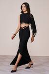 Buy_S&N By Shantnu Nikhil_Black Jersey, Spandex Asymmetric One-sleeve Top _Online_at_Aza_Fashions