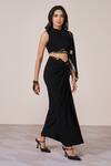 Shop_S&N By Shantnu Nikhil_Black Jersey, Spandex Asymmetric One-sleeve Top _Online_at_Aza_Fashions