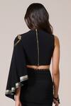 Shop_S&N By Shantnu Nikhil_Black Jersey, Spandex Asymmetric One-sleeve Top _at_Aza_Fashions