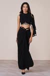 Buy_S&N By Shantnu Nikhil_Black Jersey, Spandex Asymmetric One-sleeve Top _at_Aza_Fashions
