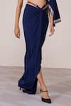 Buy_S&N By Shantnu Nikhil_Navy Jersey, Spandex Metallic Thread Asymmetric One-sleeve Draped Top _Online_at_Aza_Fashions