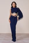 Buy_S&N By Shantnu Nikhil_Navy Jersey, Spandex Metallic Thread Asymmetric One-sleeve Draped Top _at_Aza_Fashions