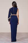 Shop_S&N By Shantnu Nikhil_Navy Jersey, Spandex Metallic Thread Asymmetric One-sleeve Draped Top _at_Aza_Fashions