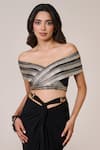 S&N By Shantnu Nikhil_Black Jersey, Spandex Off-shoulder Draped Top _Online_at_Aza_Fashions