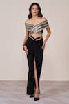 Buy_S&N By Shantnu Nikhil_Black Jersey, Spandex Off-shoulder Draped Top _at_Aza_Fashions