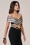 Buy_S&N By Shantnu Nikhil_Black Jersey, Spandex Off-shoulder Draped Top _Online_at_Aza_Fashions