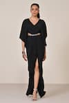 Buy_S&N By Shantnu Nikhil_Black Polyester, Jersey, Spandex V-neck Draped Gown  _at_Aza_Fashions
