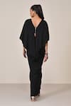 Shop_S&N By Shantnu Nikhil_Black Polyester, Jersey, Spandex V-neck Draped Gown  _at_Aza_Fashions