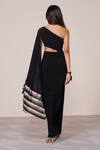 Shop_S&N By Shantnu Nikhil_Black Jersey, Spandex Asymmetric One-shoulder Saree Gown _at_Aza_Fashions