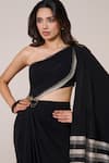 Shop_S&N By Shantnu Nikhil_Black Jersey, Spandex Asymmetric One-shoulder Saree Gown _Online_at_Aza_Fashions
