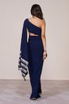 Shop_S&N By Shantnu Nikhil_Navy Jersey, Spandex One Shoulder Saree Gown _at_Aza_Fashions