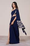 Buy_S&N By Shantnu Nikhil_Navy Jersey, Spandex One Shoulder Saree Gown _Online_at_Aza_Fashions