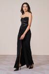 Buy_S&N By Shantnu Nikhil_Black Jersey, Spandex Off-shoulder, Bandeau Neck Corset Gown With Hoop Detailing _Online_at_Aza_Fashions