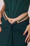 S&N By Shantnu Nikhil_Emerald Green Polyester, Jersey, Spandex Buckles Twisted Drape Skirt _Online_at_Aza_Fashions