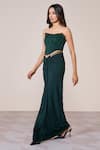 Buy_S&N By Shantnu Nikhil_Emerald Green Polyester, Jersey, Spandex Buckles Twisted Drape Skirt _Online_at_Aza_Fashions