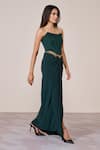 Shop_S&N By Shantnu Nikhil_Emerald Green Polyester, Jersey, Spandex Buckles Twisted Drape Skirt _Online_at_Aza_Fashions