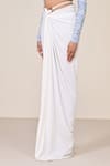 S&N By Shantnu Nikhil_White Polyester, Jersey, Spandex Twisted Drape Skirt _Online_at_Aza_Fashions