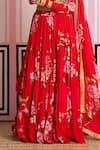 Buy_Yuvraani Jaipur_Red Chinon, Chiffon Embroidery V-neck Floral Lehenga Set _Online_at_Aza_Fashions
