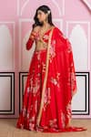 Shop_Yuvraani Jaipur_Red Chinon, Chiffon Embroidery V-neck Floral Lehenga Set _Online_at_Aza_Fashions