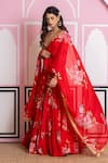 Yuvraani Jaipur_Red Chinon, Chiffon Embroidery V-neck Floral Lehenga Set _at_Aza_Fashions