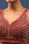 Samyukta Singhania_Red Silk Beads V-neck Embellished Padded Blouse _at_Aza_Fashions