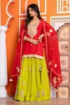 Buy_Yuvraani Jaipur_Red Silk, Organza Sequins, Embroidery Round Neck Lehenga Kurta Set _at_Aza_Fashions