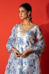 Yuvraani Jaipur_Ivory Chanderi, Cambric, Cotton, Organza Embroidery And Blue Floral Kurta Set _at_Aza_Fashions
