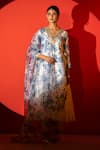Shop_Yuvraani Jaipur_Ivory Chanderi, Cambric, Cotton, Organza Embroidery And Blue Floral Kurta Set 