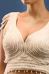 Shop_Samyukta Singhania_White Silk Beads, Pearls V-neck Padded Embroidered Blouse _Online_at_Aza_Fashions