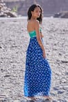 Shop_Dash And Dot_Blue Viscose Embroidery Off-shoulder Bandhani Draped Dress _at_Aza_Fashions