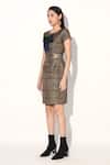 Linetribe__Gold Crepe Round Neck Quilted Designer Dress _Online_at_Aza_Fashions