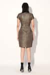 Shop_Linetribe__Gold Crepe Round Neck Quilted Designer Dress _at_Aza_Fashions