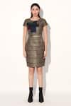 Buy_Linetribe__Gold Crepe Round Neck Quilted Designer Dress _Online_at_Aza_Fashions