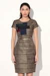 Shop_Linetribe__Gold Crepe Round Neck Quilted Designer Dress _Online_at_Aza_Fashions