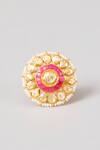 Shop_Karisa Designs_White Stones, Beads Gulaab Ring _at_Aza_Fashions