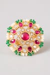 Shop_Karisa Designs_Gold Plated Stones, Beads Kashi Kundan Ring _at_Aza_Fashions