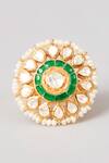 Shop_Karisa Designs_White Stones, Pearls Handcrafted Moissanite Polki Ring _at_Aza_Fashions