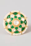 Shop_Karisa Designs_Green Stones, Beads, Pearls Tia Chakra Ring _at_Aza_Fashions