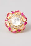 Shop_Karisa Designs_Red Stones, Beads Kira Moissanite Ring _at_Aza_Fashions